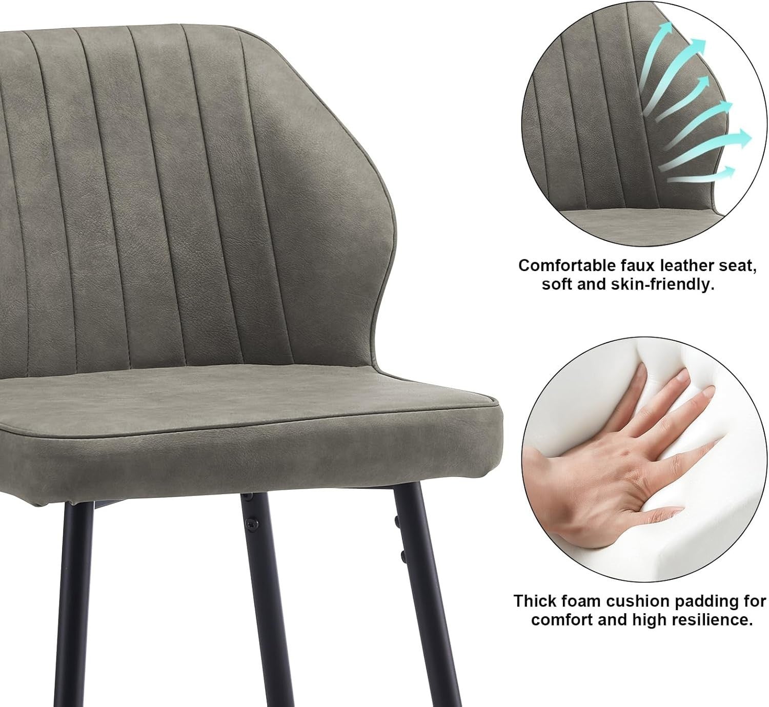 Light Grey Faux Leather Bar Stool with Back, Arms & Footrest | Modern Kitchen