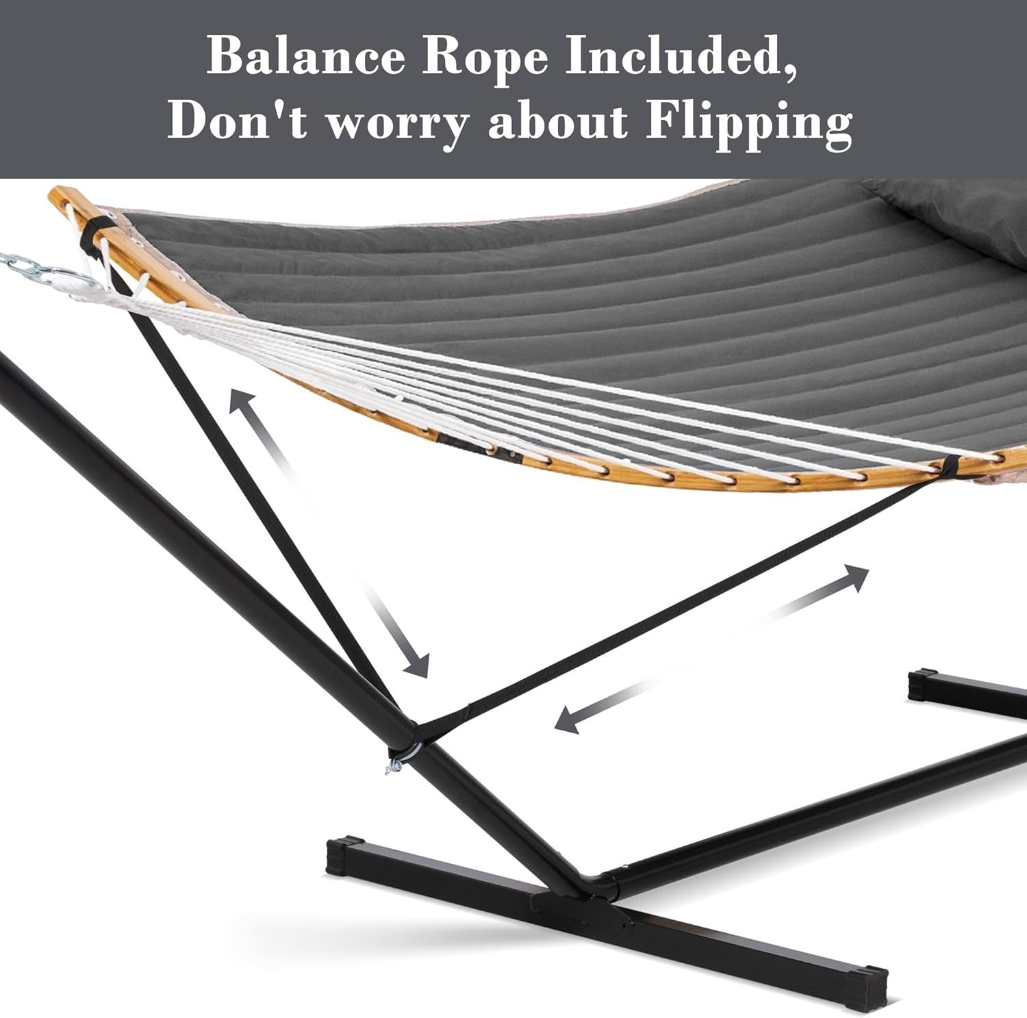 Portable Double Hammock with Stand, Curved Spreader Bar & Pillow – 450lbs