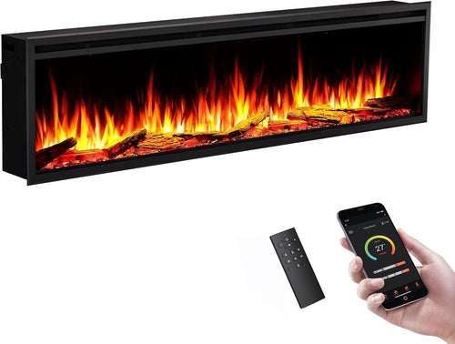 72" Smart Electric Fireplace Inset WiFi Alexa Flame Media Wall Feature