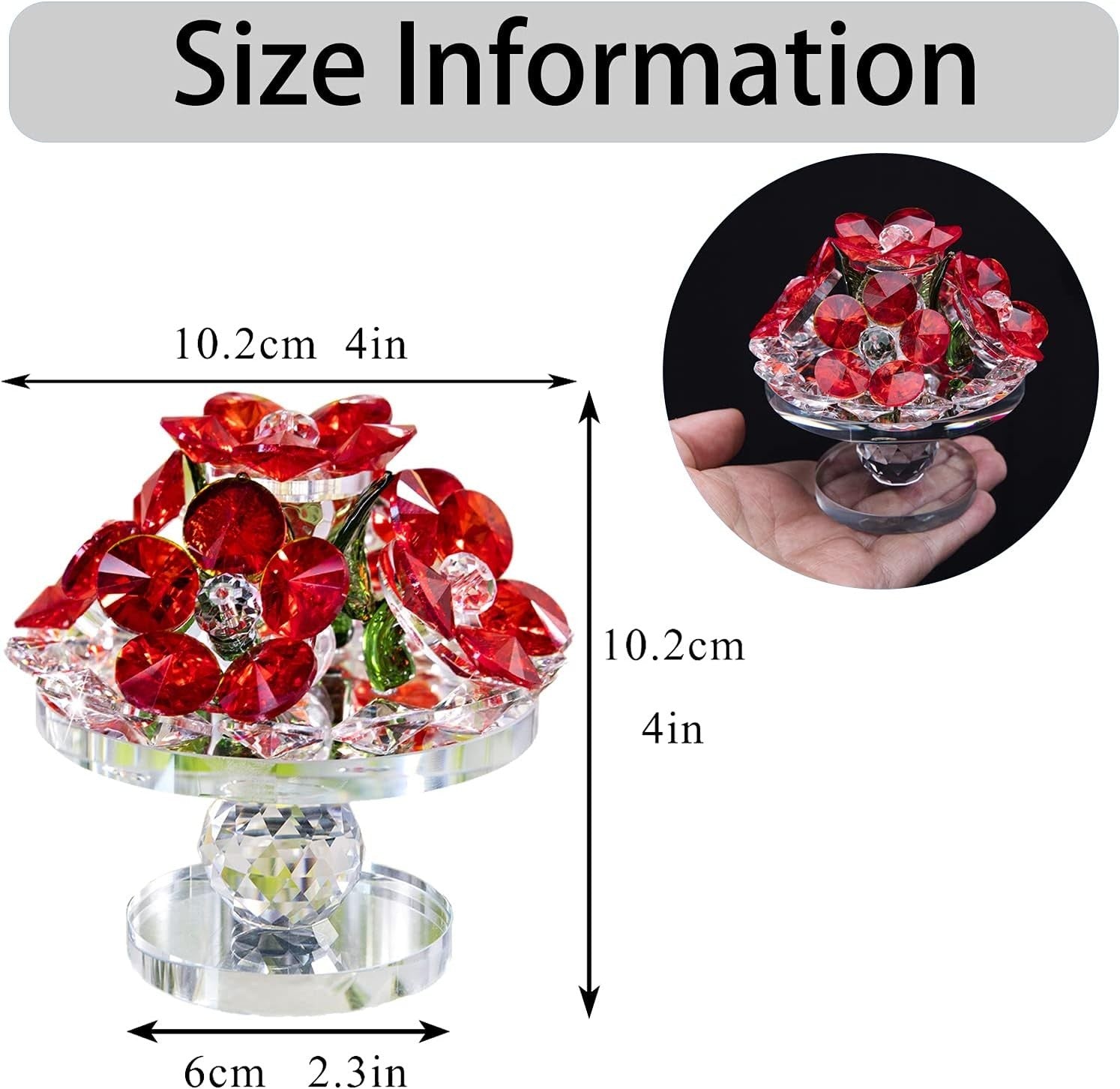 Crystal Red Flower Bouquet Ornament • K9 Glass Centerpiece • Elegant Home Décor