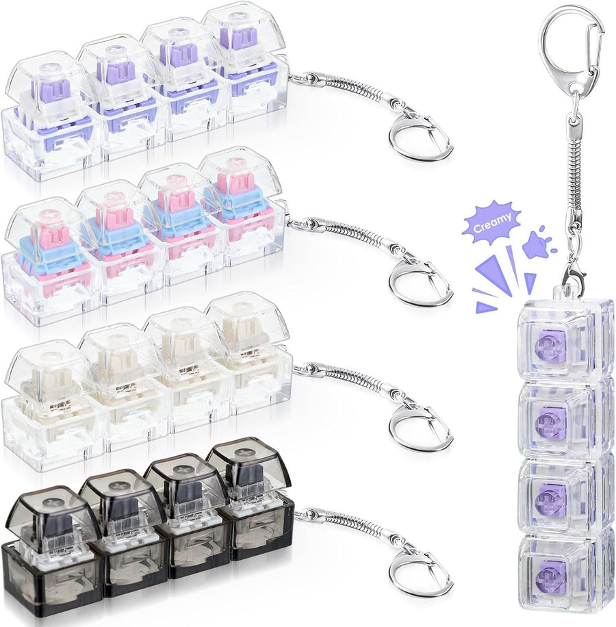 4pcs LED Keyboard Clicker Fidget Toy Stress Relief Keychain Set