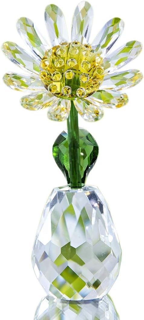Yellow Crystal Daisy Figurine • K9 Glass Flower Ornament • Elegant Home Décor
