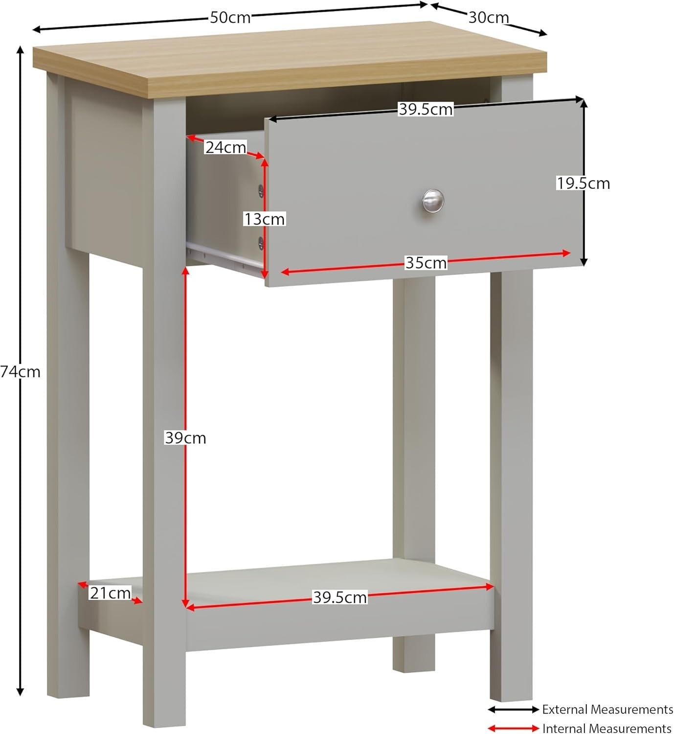 Grey Console Table with Drawer & Shelf, Engineered Wood, Compact Storage