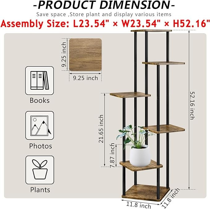 6 Tier Tall Metal Plant Stand Indoor Outdoor Corner Flower Shelf Display Rack