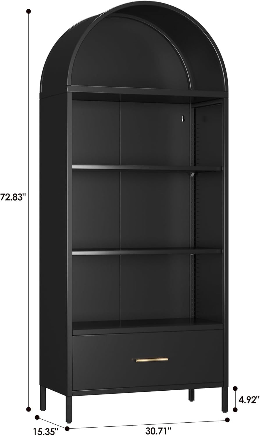 185cm Metal Arched Kitchen Pantry Cabinet Black | Drawer Storage