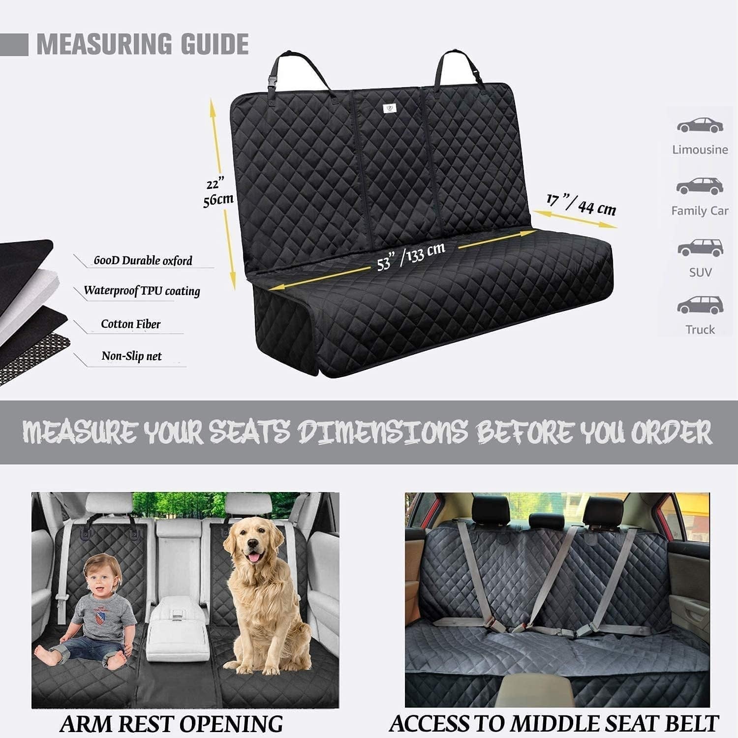 Waterproof Dog Car Seat Cover Non Slip Scratch Proof Back Seat Protector