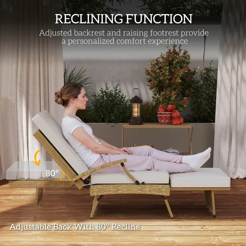 Outdoor Rattan Recliner Chair with Cushions & Footrest, Folding Lounger