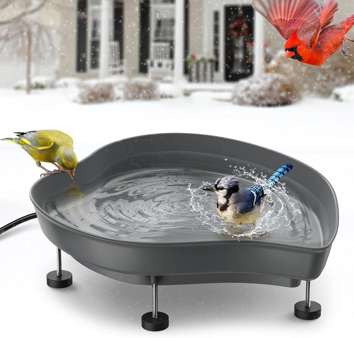 60W Heated Bird Bath Outdoor Winter Feeder Thermostat Anti-Freeze