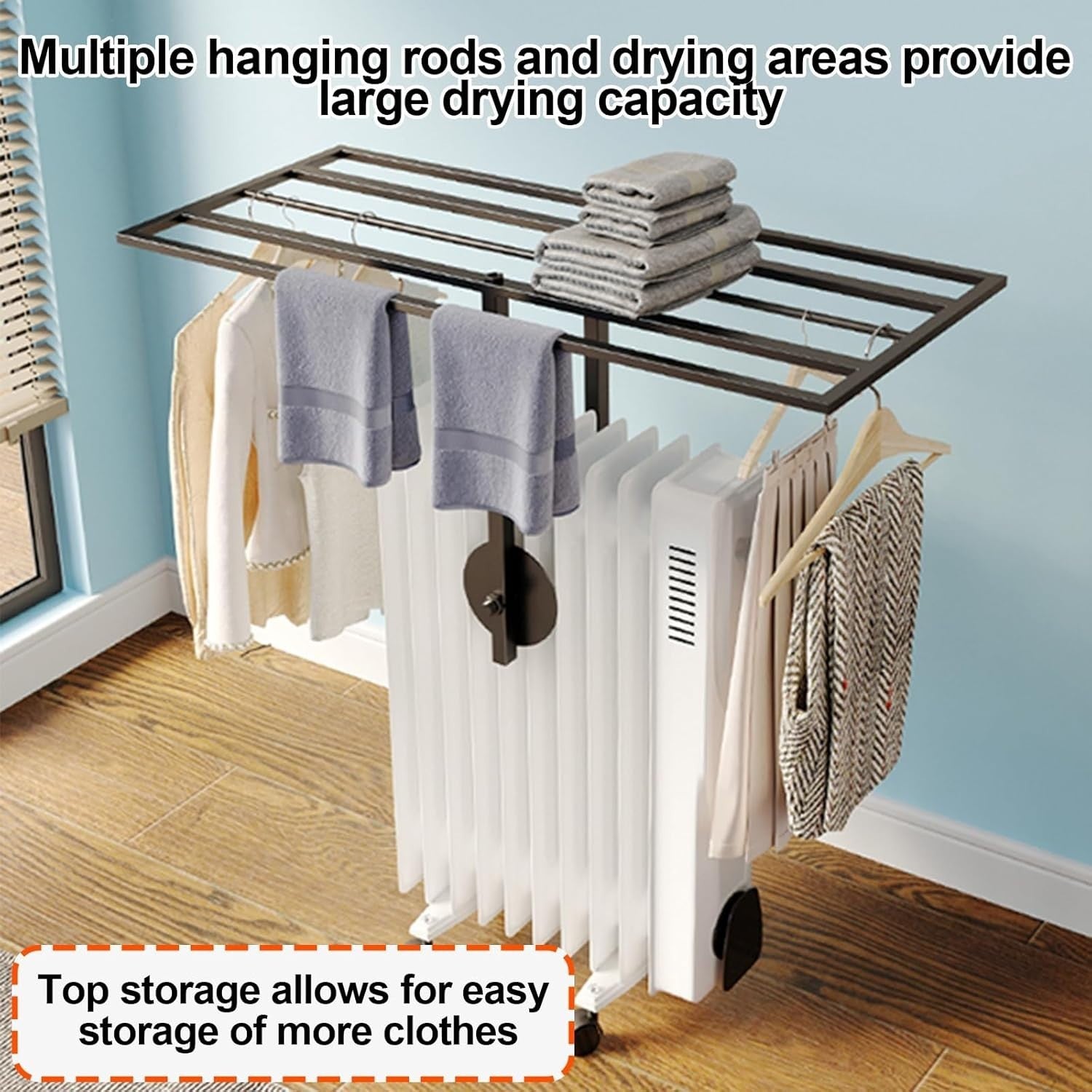 Adjustable Indoor Clothes Drying Rack for Oil Heater | Large Capacity, Safe
