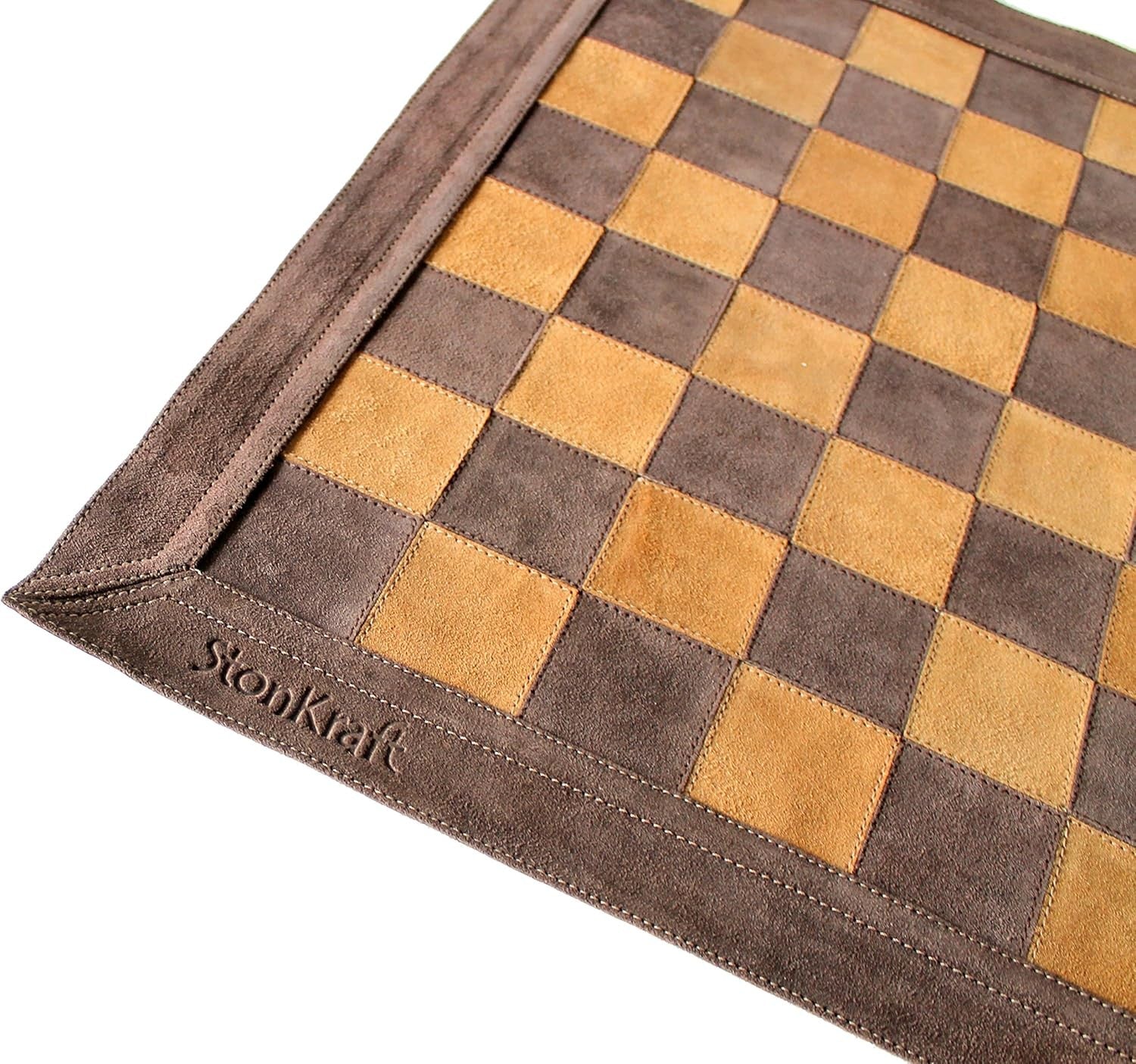 19" Leather Roll-Up Chess Board | Tournament Travel Mat | Luxury Brown Chess