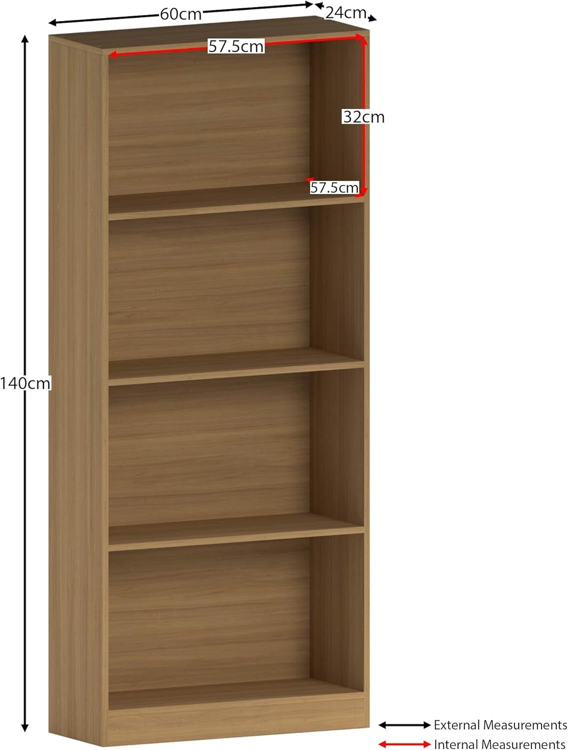 4 Tier Oak Wooden Bookcase Modern Storage Display Shelf for Living Room