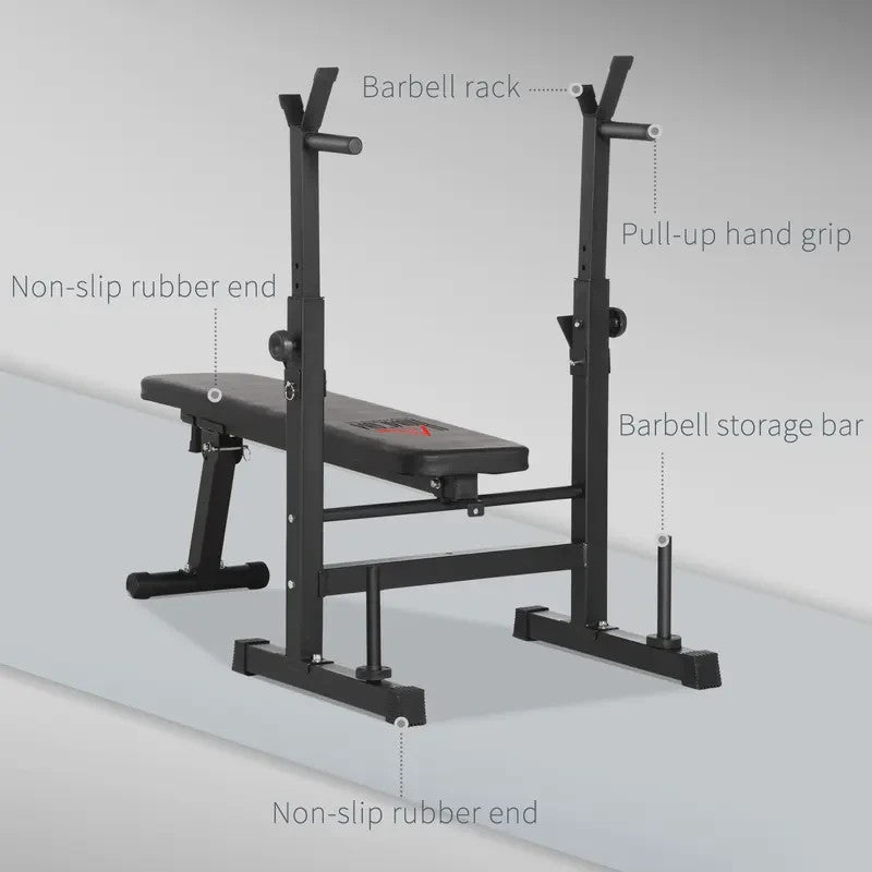 Adjustable Foldable Weight Bench w/ Barbell Rack Dip Station Home Gym