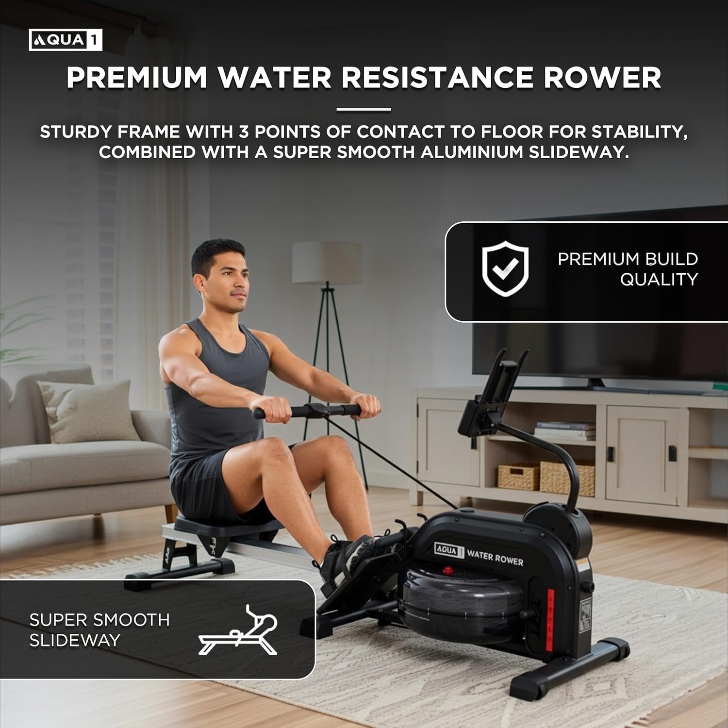 Hydro Water Rowing Machine Elastic Resistance LCD Home Rower Foldable 150KG