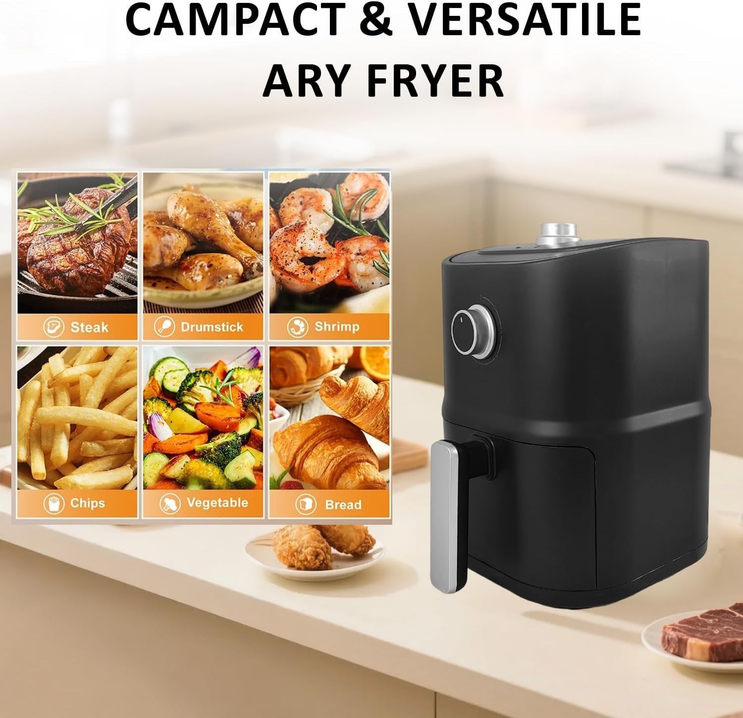 3L Compact Air Fryer 5-in-1 Oven Extra Crisp Low-Fat Cooking Non-Stick Dishwashe