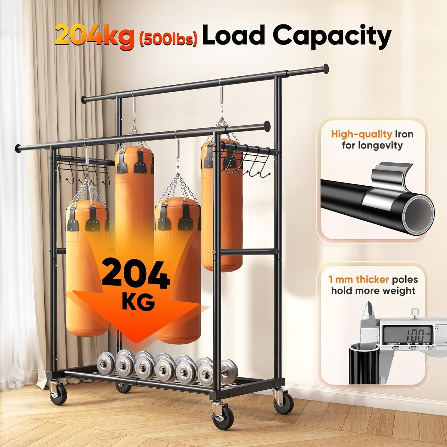 Heavy Duty Hi/Lo Double Rail Clothes Rack Black 650lbs