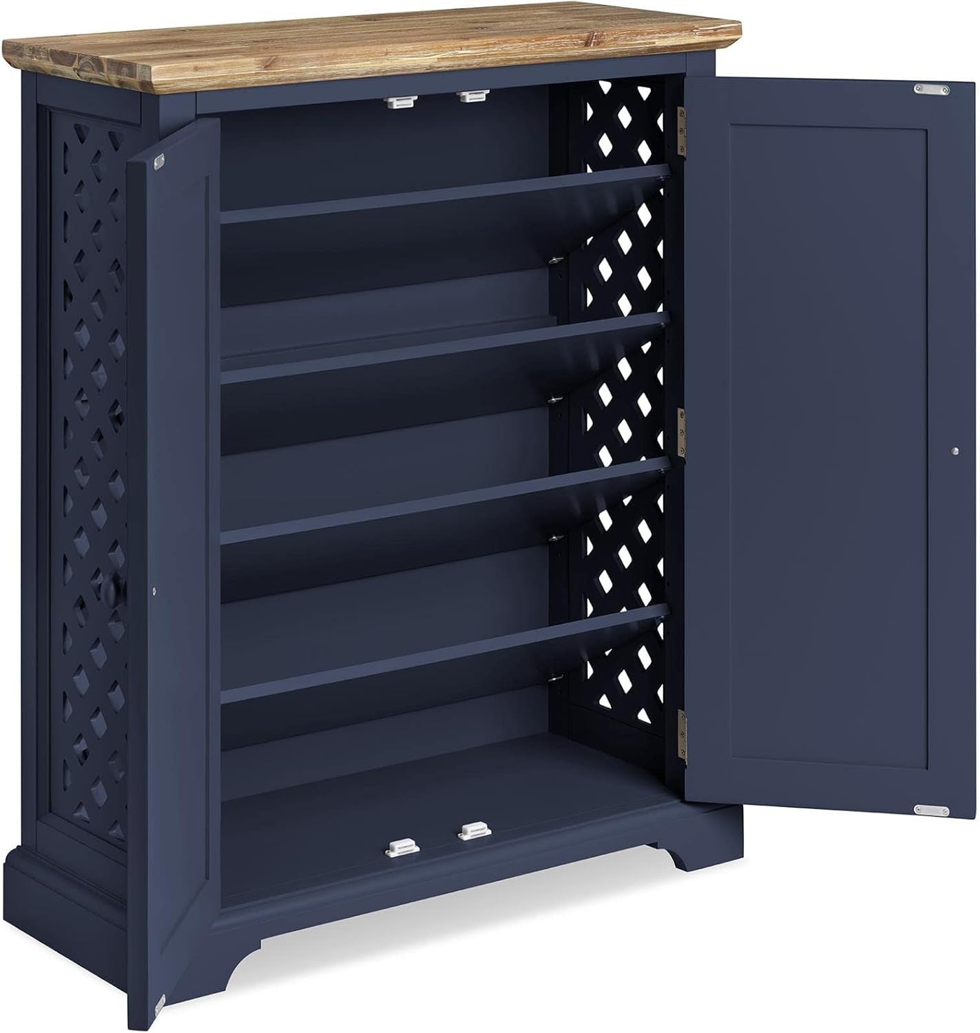 Navy Blue Wooden Shoe Cabinet with Adjustable Shelves & Airflow Doors