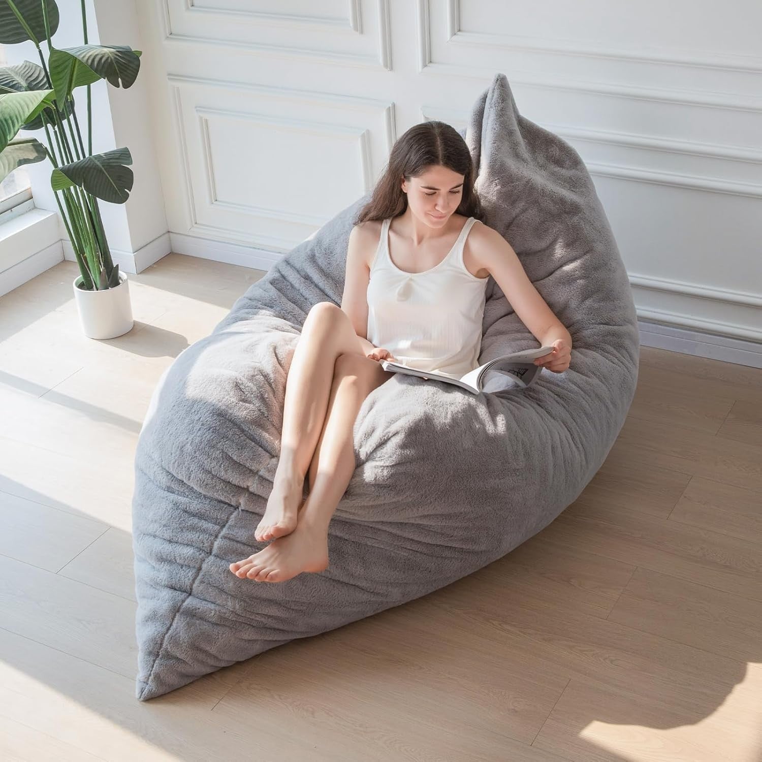Grey Bean Bag Sofa Bed 135x190cm | Plush Floor Chair for Gaming, Guest
