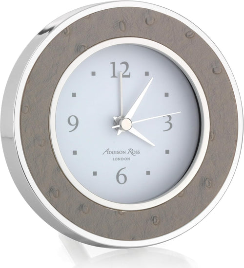 Silent Sweep Alarm Clock Grey Faux Ostrich Modern Bedside Clock
