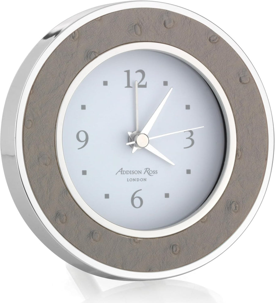 Silent Sweep Alarm Clock Grey Faux Ostrich Modern Bedside Clock