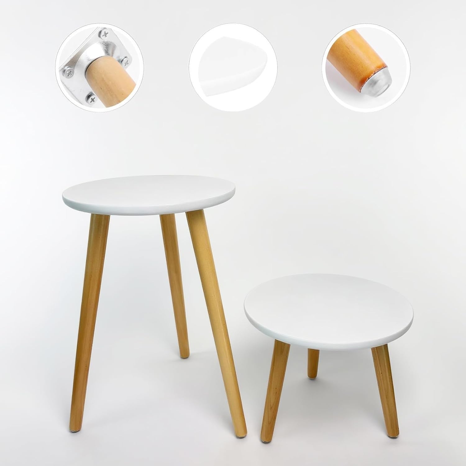 Wooden Plant Stands | White Round Flower Pot Tables for Modern Home Decor