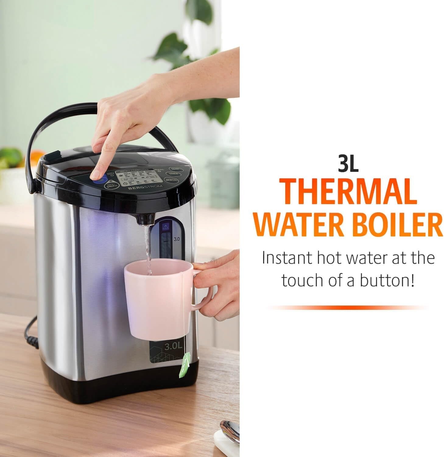 Instant Hot Water Dispenser 3L Stainless Steel Rapid Boiler Timer Settings