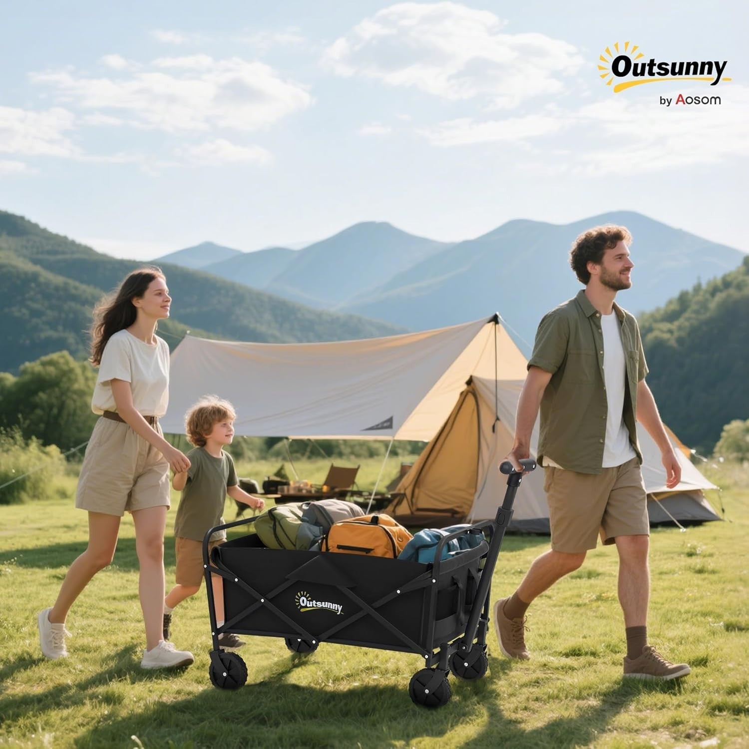 Black Folding Festival Trolley 62L Heavy Duty Garden Camping Beach Wagon 120kg