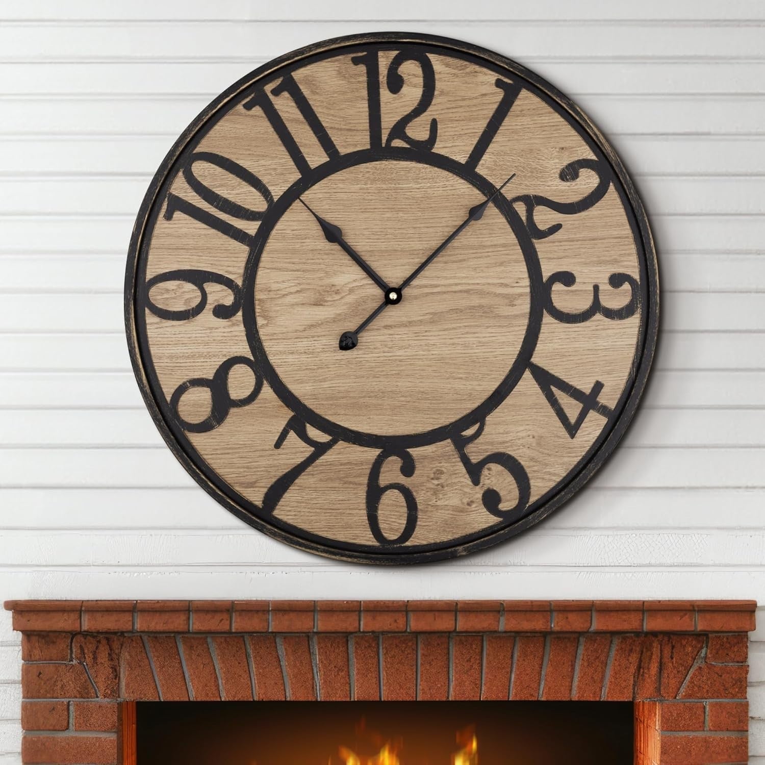 Large 32" Rustic Wall Clock Silent Non-Ticking Bronze Farmhouse Decor