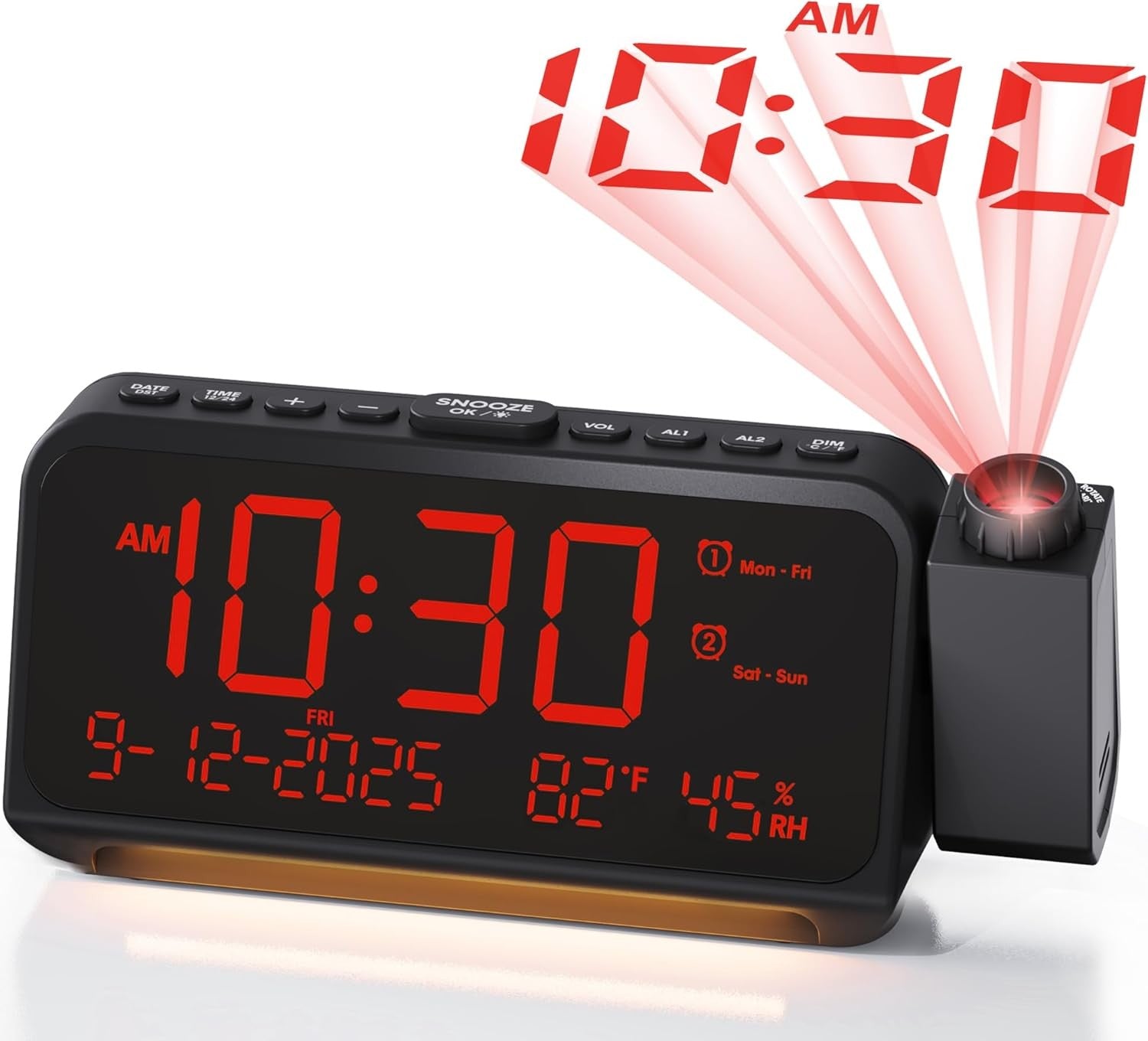 Projection Alarm Clock Ceiling Large Display Dual Alarm Temp Humidity Loud