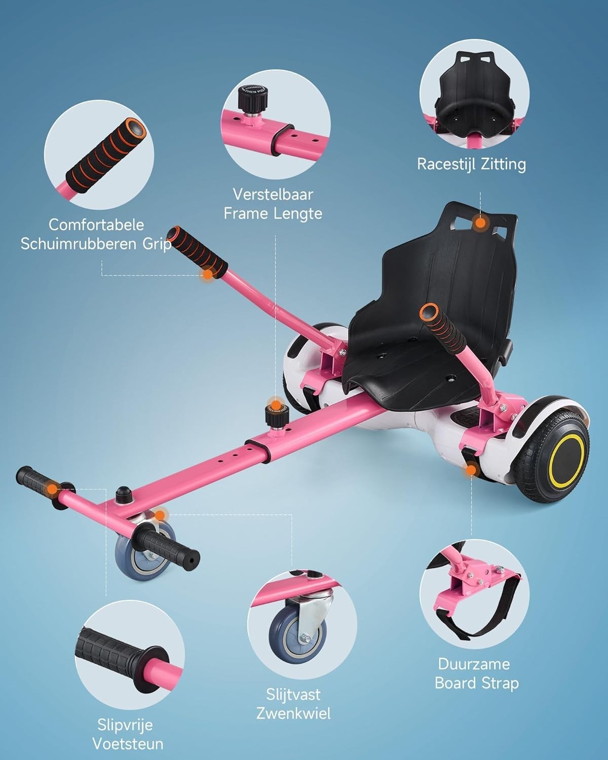Hoverkart Attachment Seat for 6.5 8 10 Inch Hoverboard Adjustable Pink