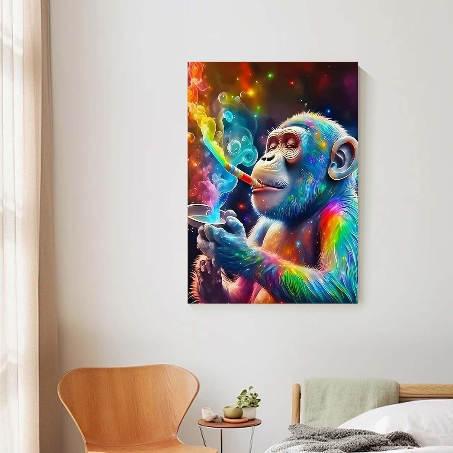 Colourful Monkey Canvas Wall Art 12x16 Framed Modern Bedroom Decor