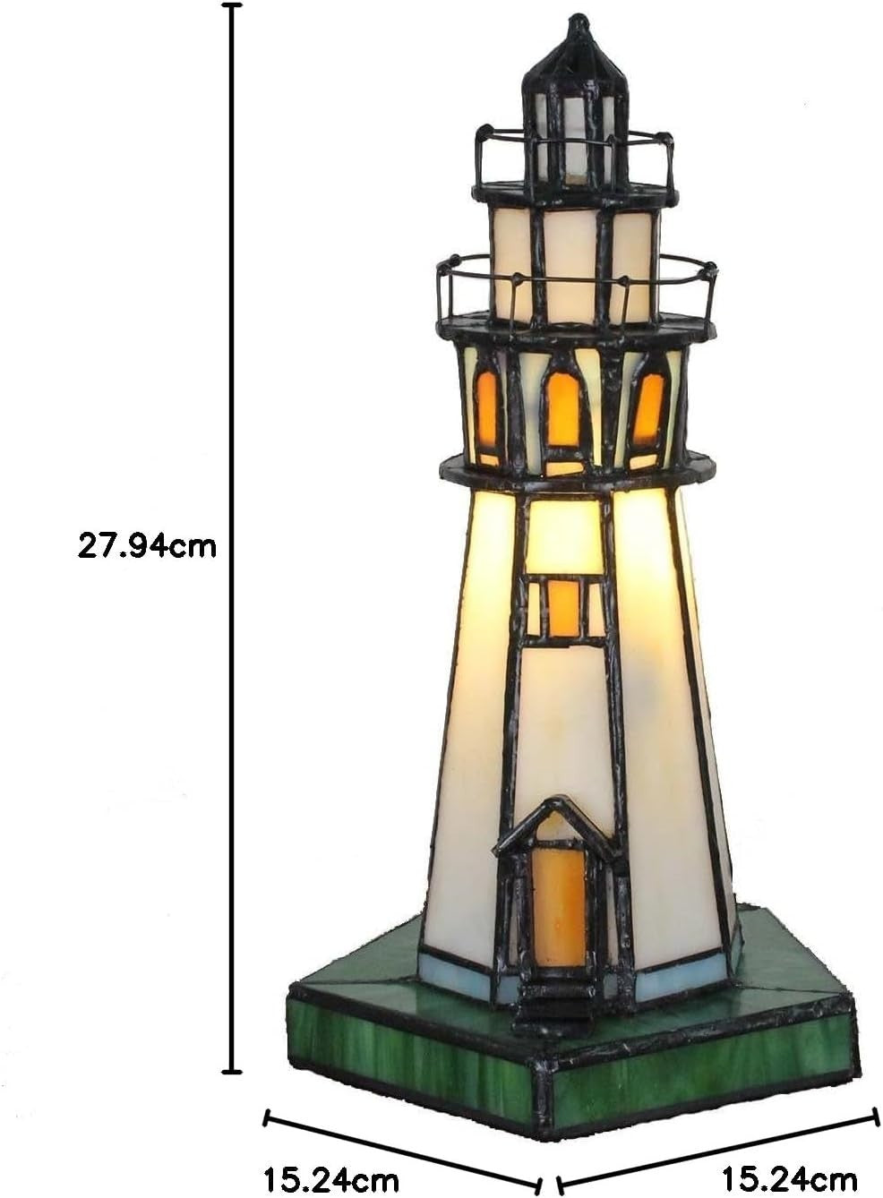 Lighthouse Table Lamp Stained Glass 15x15x28cm Accent Night Light
