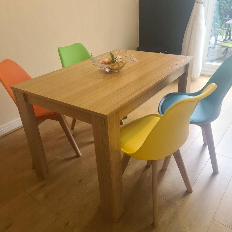 Dining Table Set with 4 Colour Chairs, Oak Effect MDF Kitchen Furniture