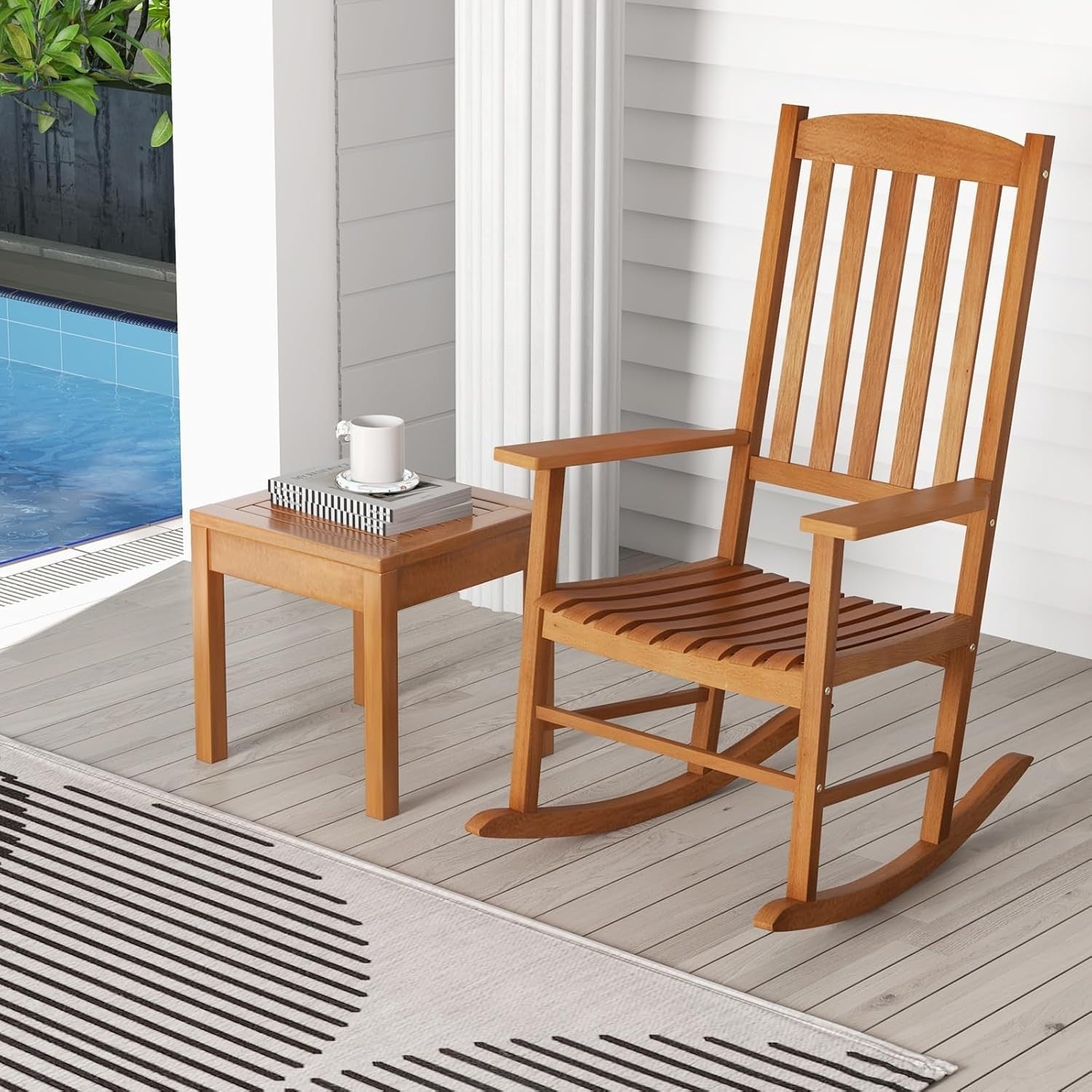Wooden Garden Rocking Chair Outdoor Patio Seat High Back Armchair 68W