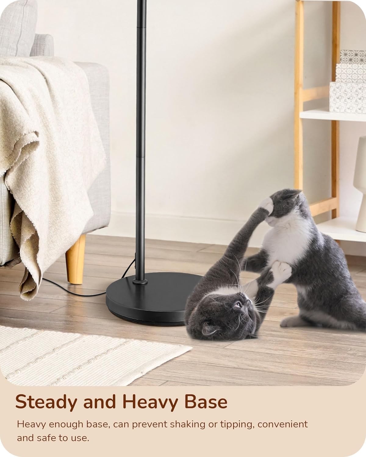 Arc Floor Lamp Black Rattan Shade Dimmable Remote Boho LED Standing Light