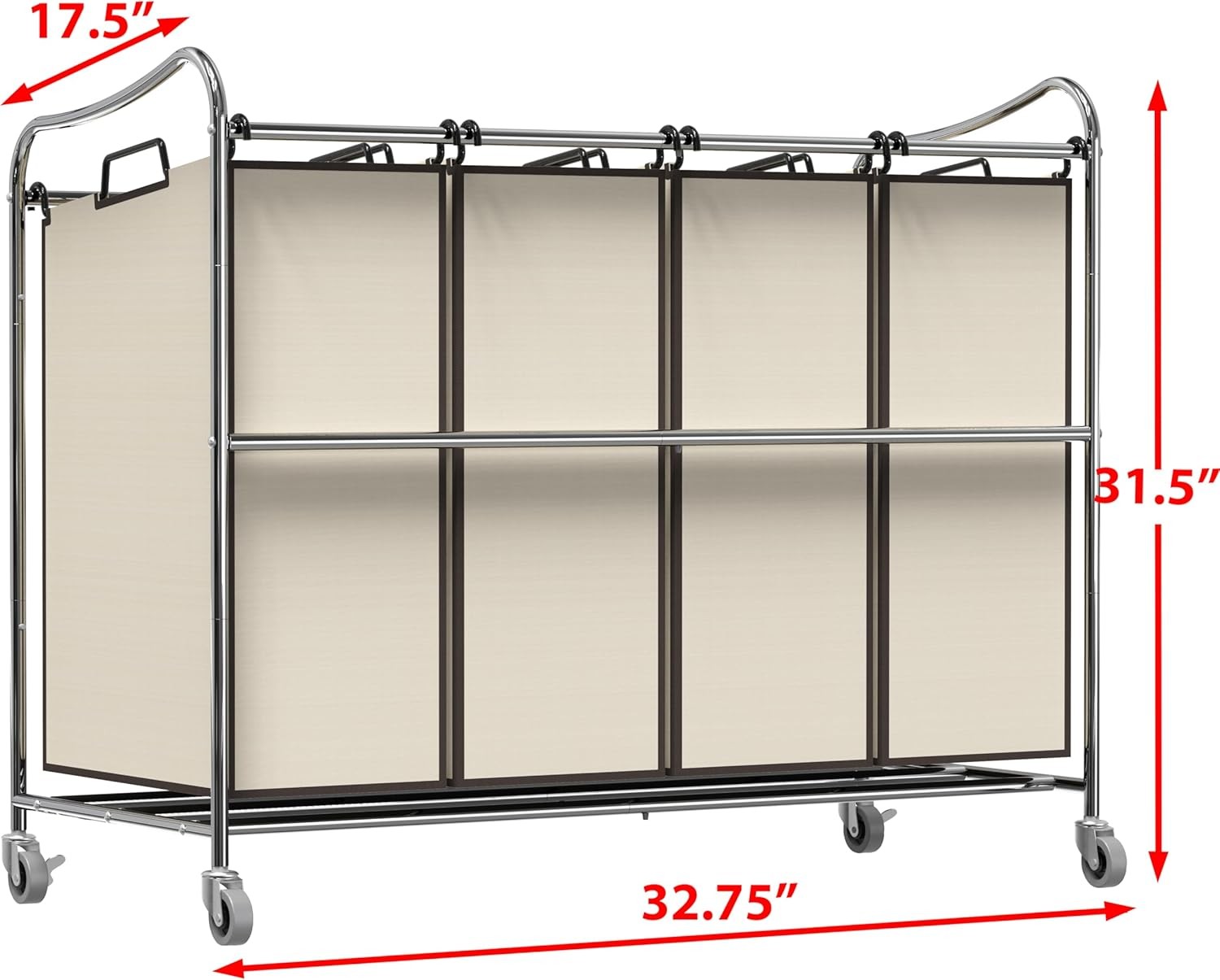 4 Bag Chrome Laundry Sorter Cart Heavy Duty with Wheels Removable Hampers