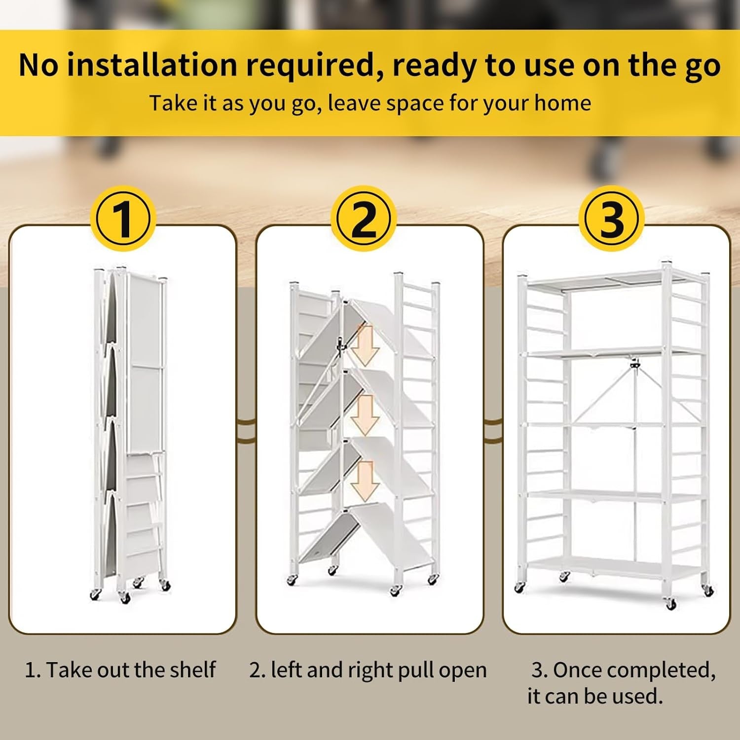 Foldable Storage Shelf Unit Rolling Cart Tier Metal Kitchen Organizer