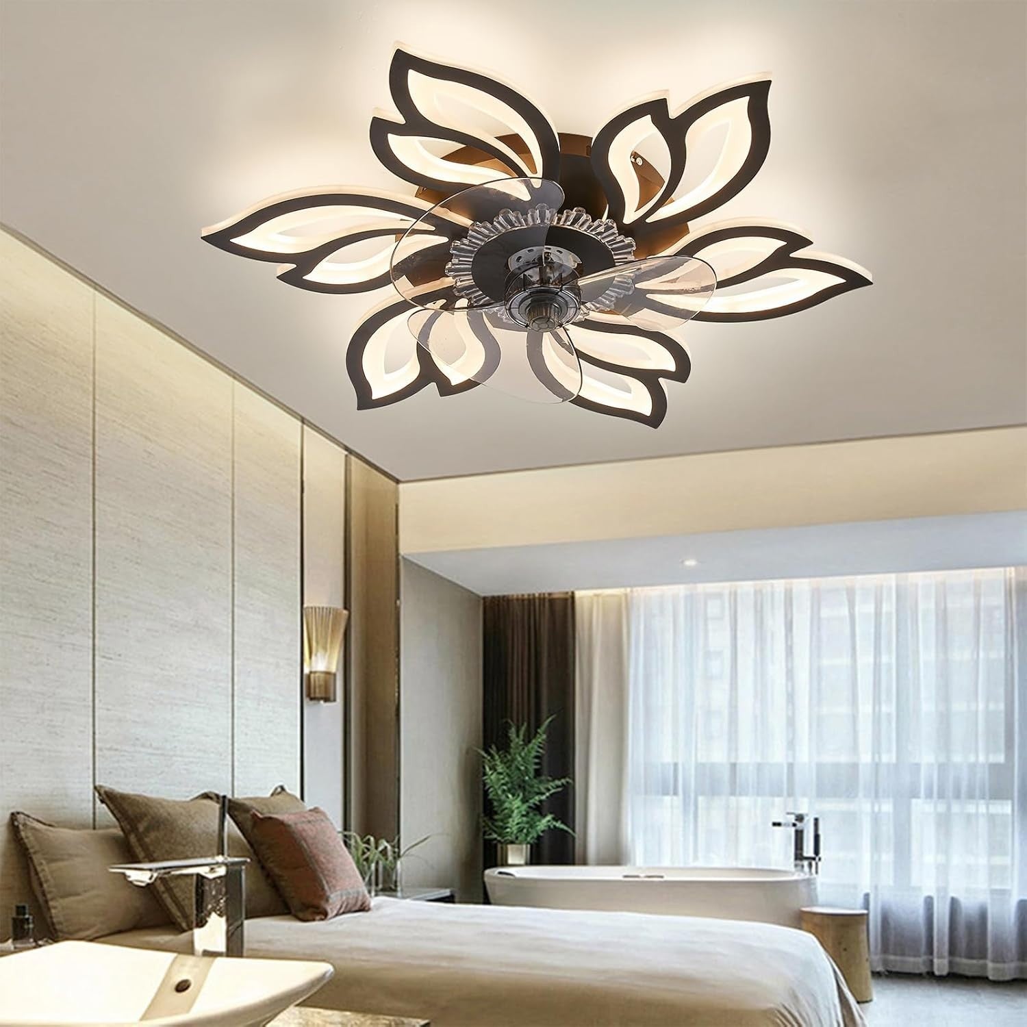 Warmiehomy 63CM Modern Ceiling Fan with Lights, 72W LED, 6-Speed, Remote