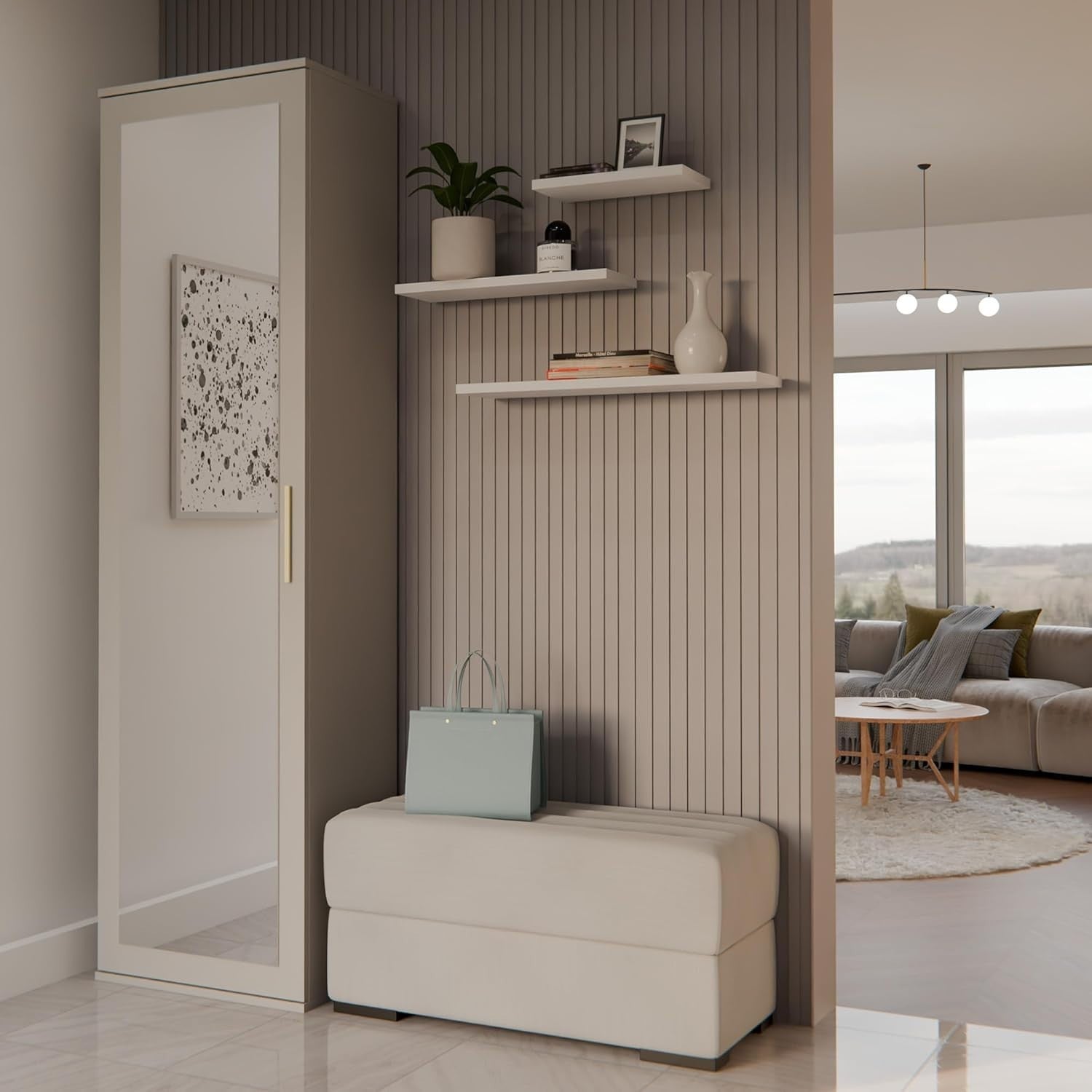 Modern Cashmere Single Wardrobe with Drawers, Hooks & Shoe Storage 180cm
