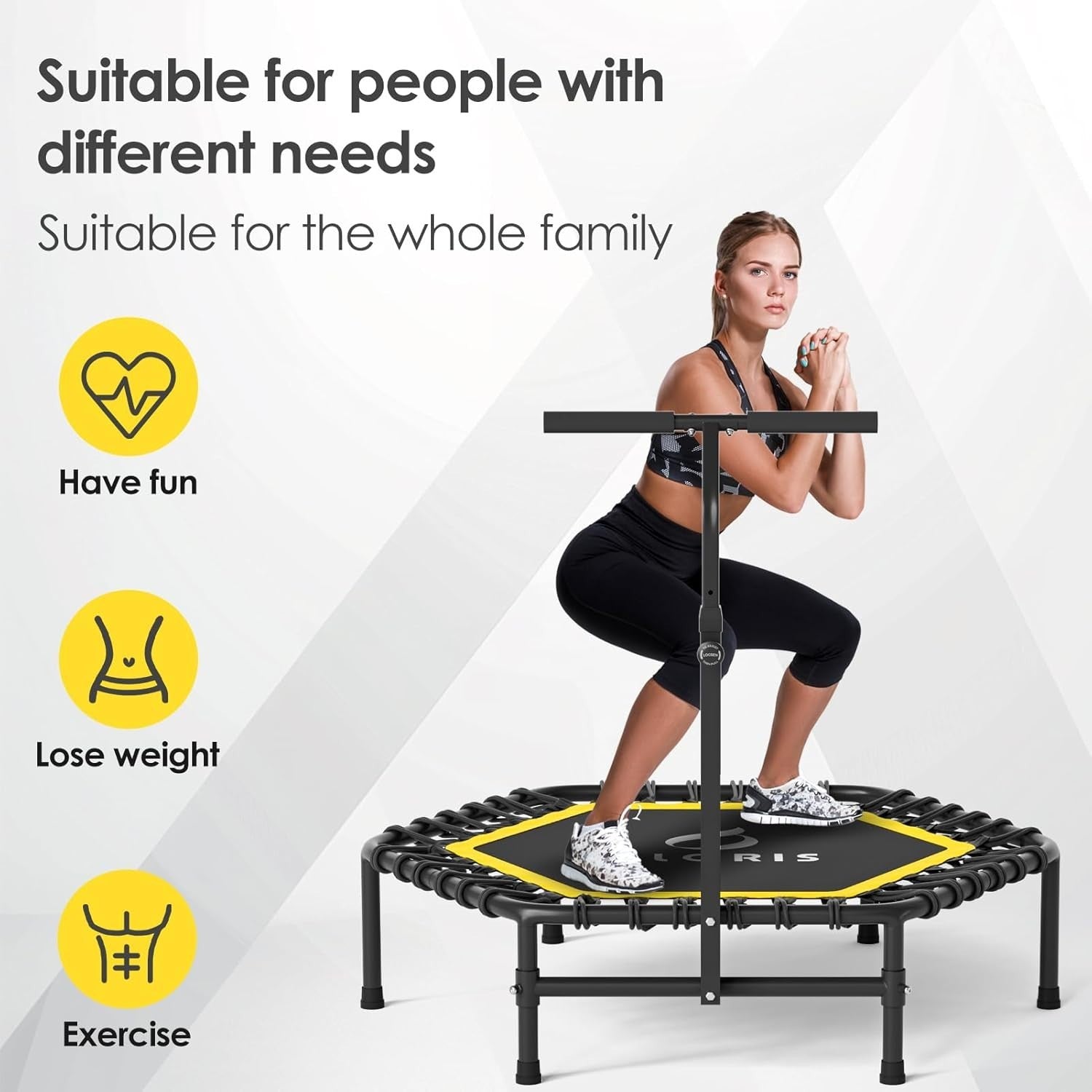 45in Heavy Duty Springless Fitness Rebounder Adjustable Handle Indoor