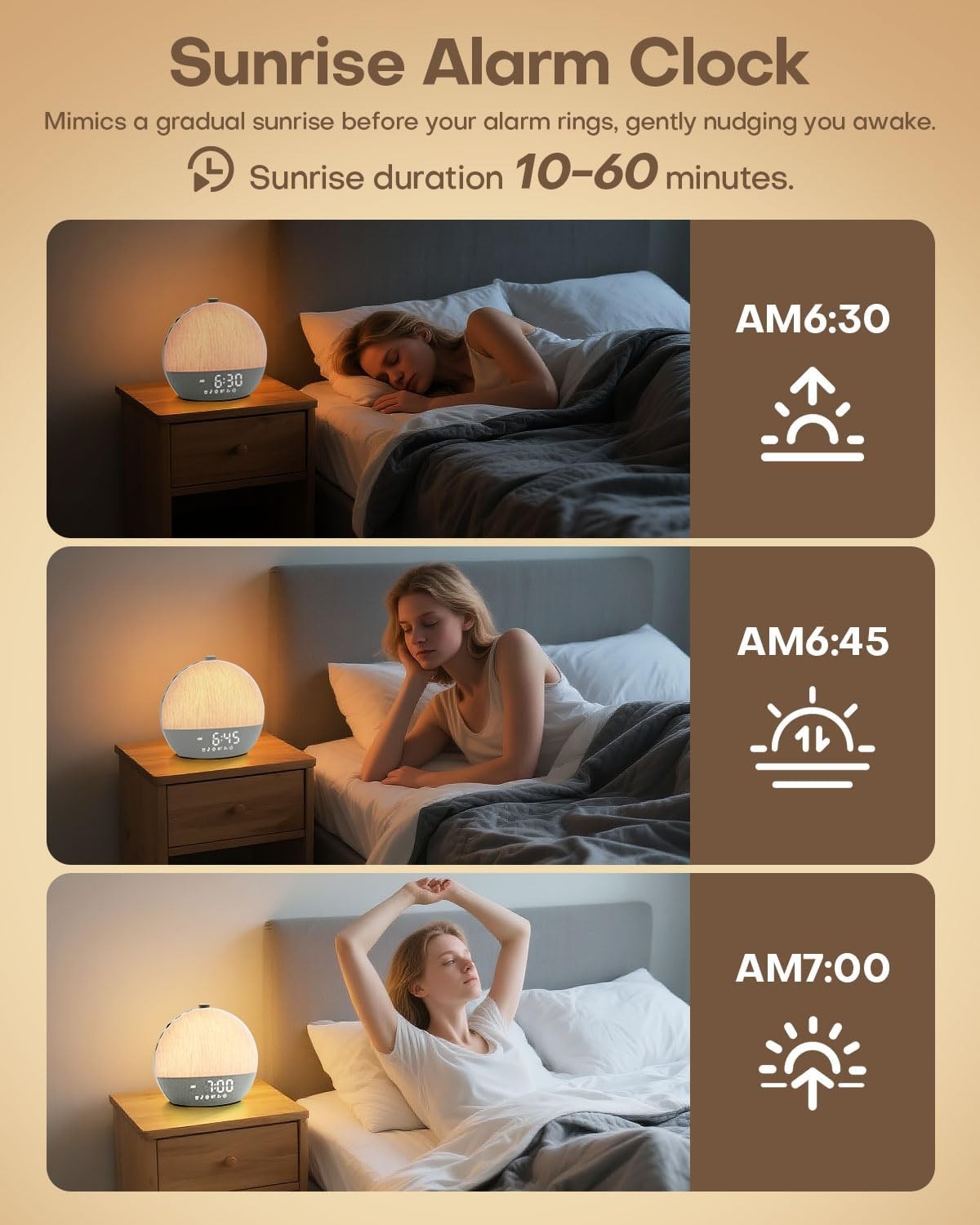 Sunrise Alarm Clock White Noise Wake Up Light RGB Night Lamp Heavy Sleepers