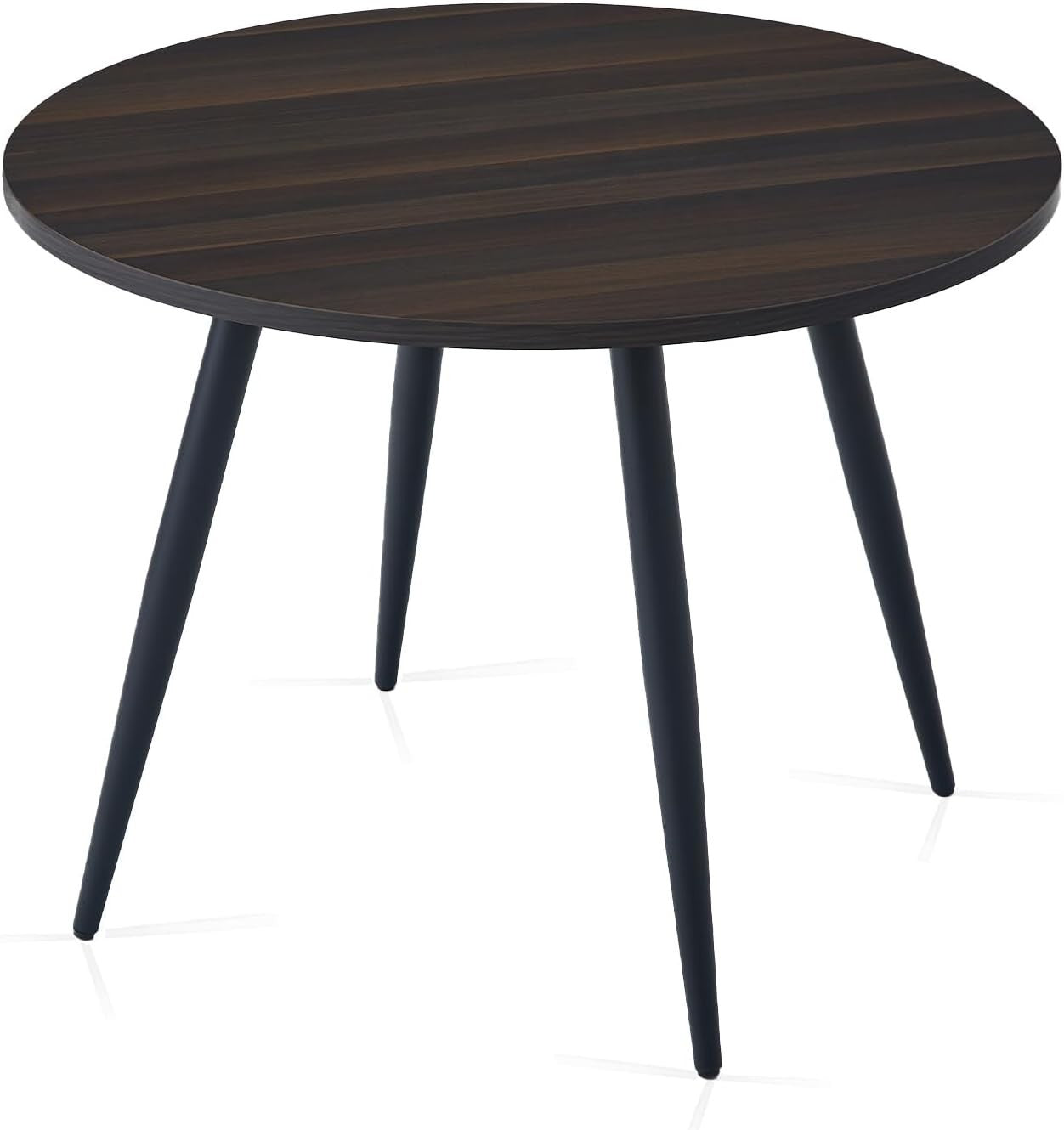 Round Dark Walnut Dining Table Set with 2 Grey Faux Suede Chairs Kitchen