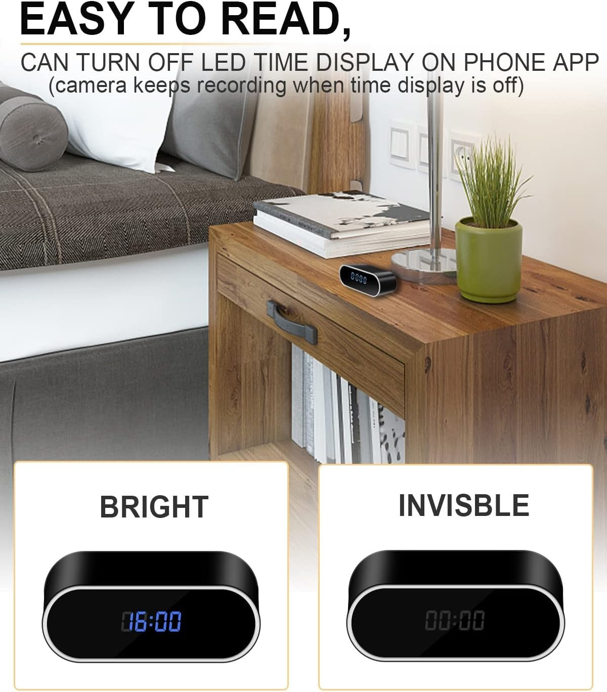 Hidden Clock WiFi 1080P  Alarm Motion Detection Night Vision