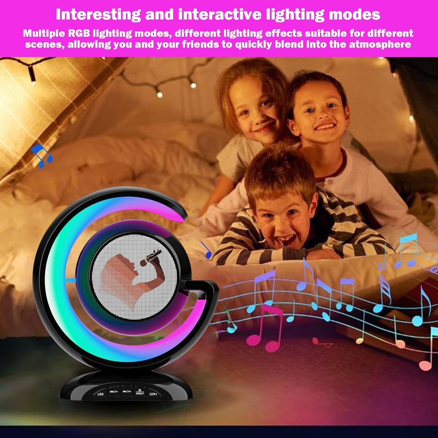 Wireless Karaoke Machine with 2 Mics, LED Light Effects & Bluetooth