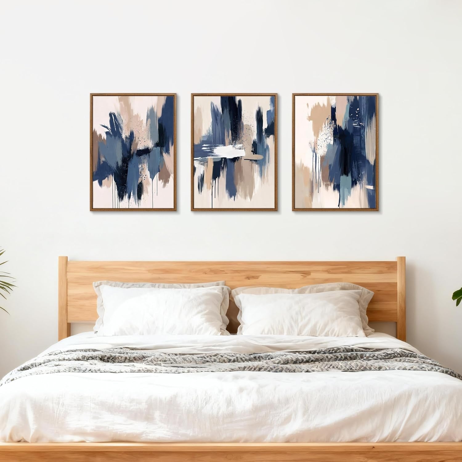 3 Piece Abstract Framed Canvas Wall Art Set Beige Blue 30x40cm