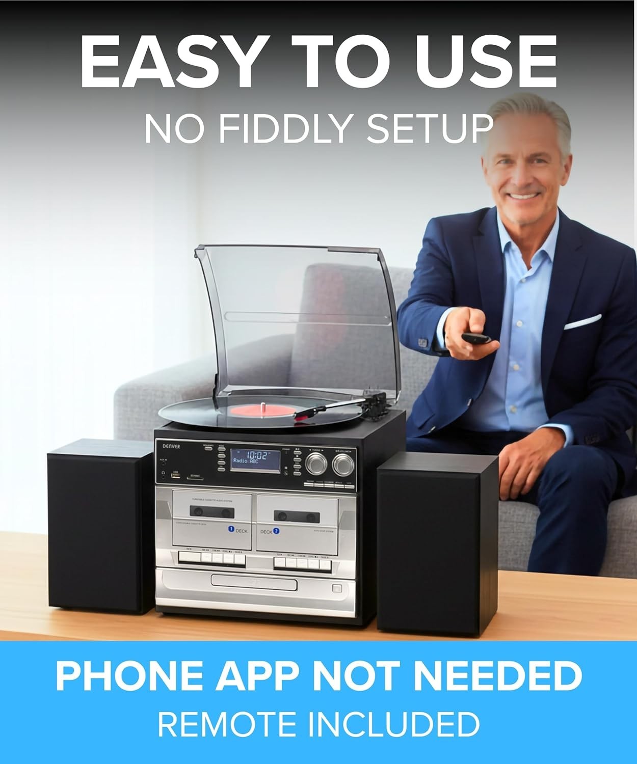 Record Player Turntable Cassette CD Hi-Fi System USB Recording DAB/FM Radio