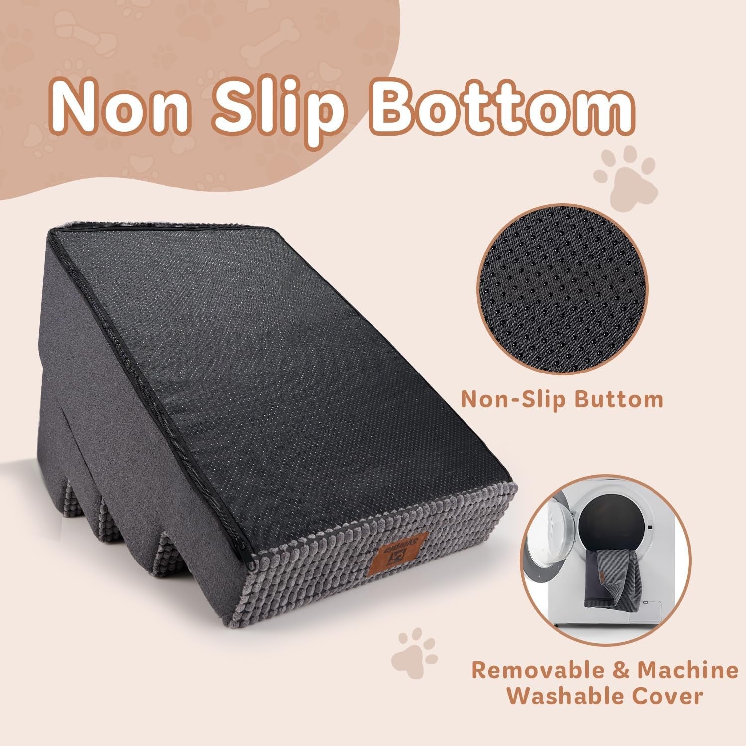 4 Step Dog Stairs Ramp for High Bed Non Slip Foldable Grey