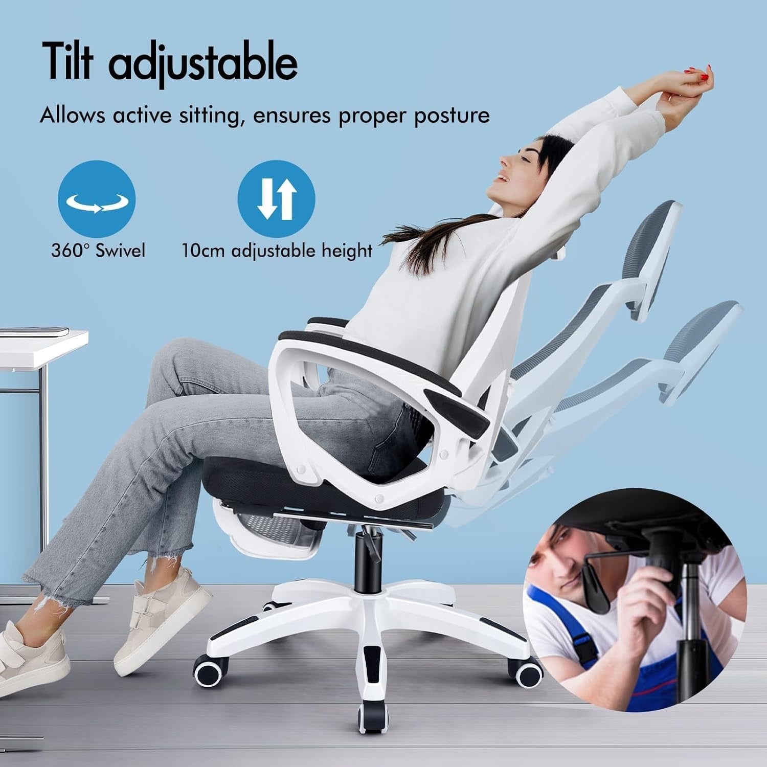 Ergonomic Office Chair Mesh Back Reclining Headrest Footrest Home Desk Seat