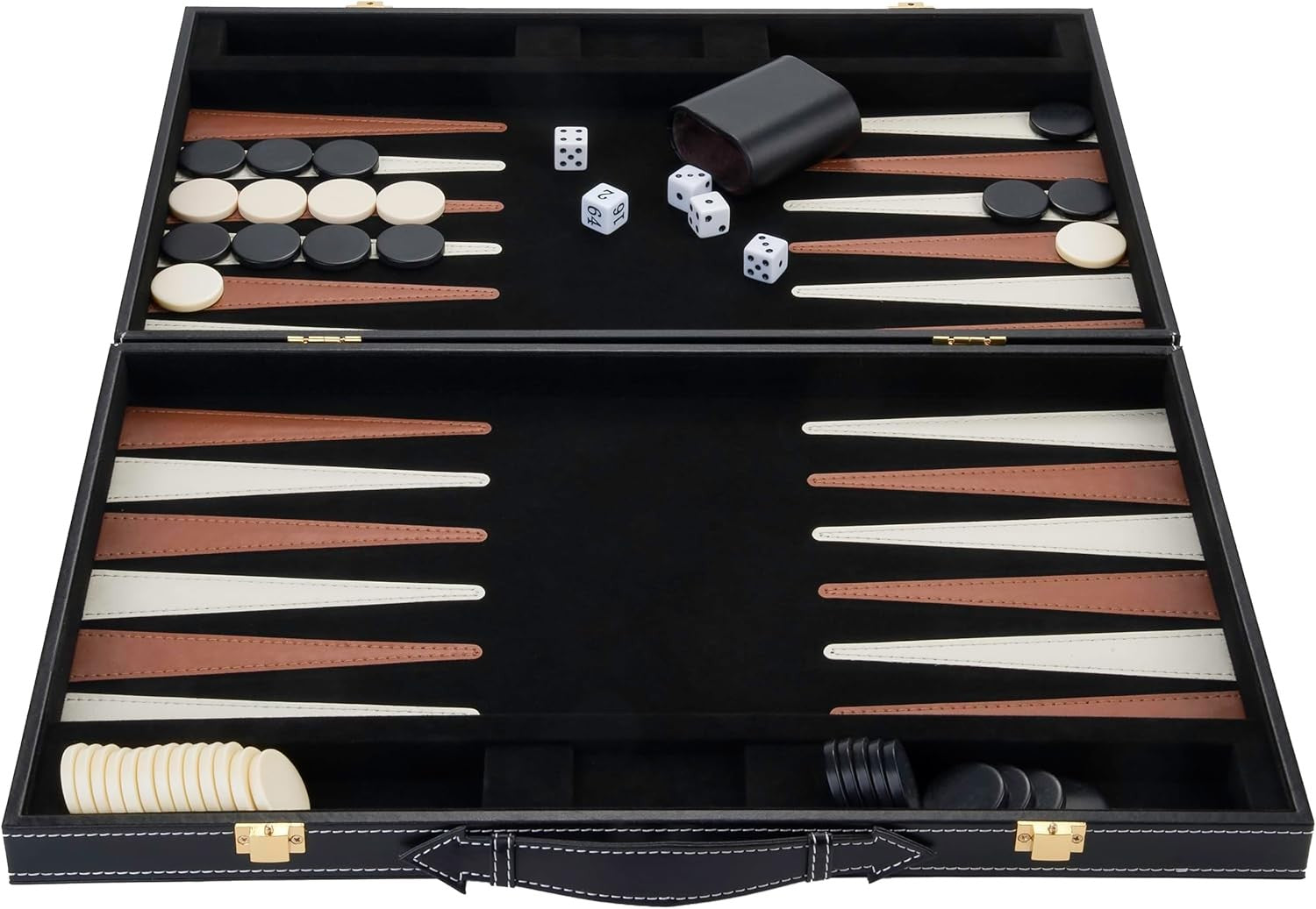 18 Inch Backgammon Set Leather Case Deluxe Folding Board Game Dice Cups