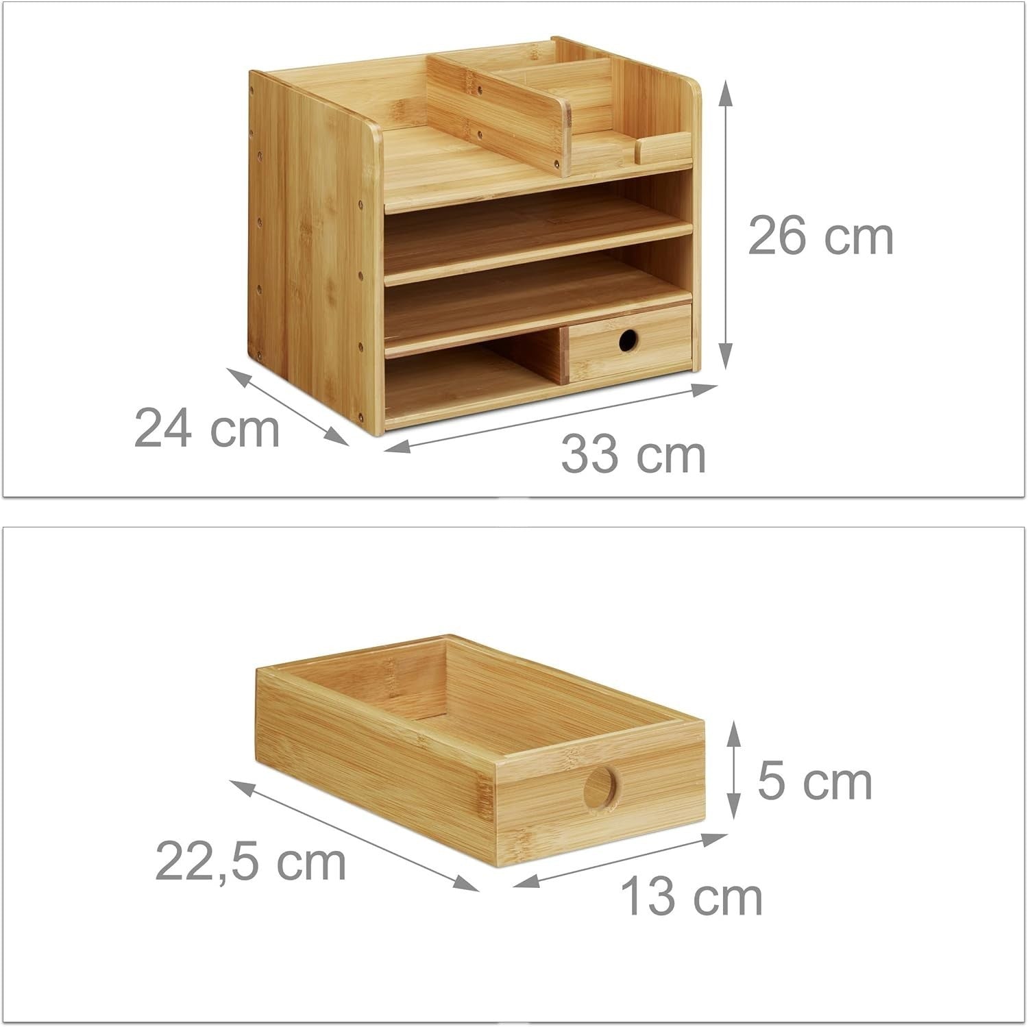 Bamboo Desk Organiser with Drawer & A4 Letter Tray, 7 Compartments