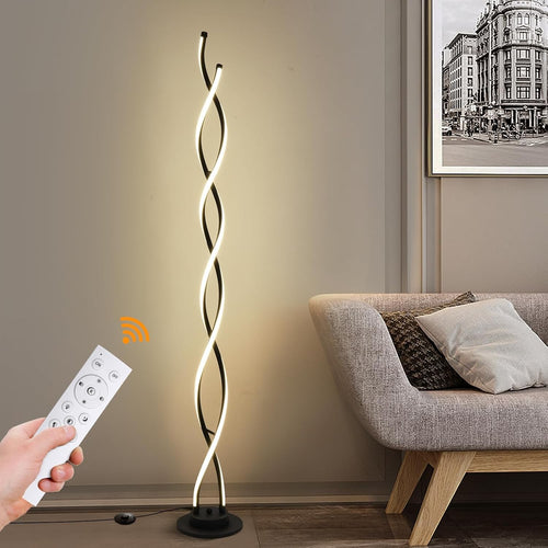LED Floor Lamp Dimmable Remote 3 Colour Standing Light Modern Black